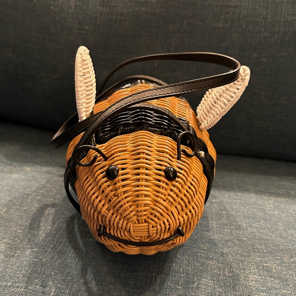 Kate Spade Tan and Black Wicker Bee Bag